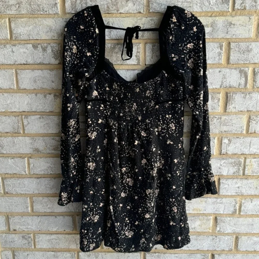 Free People Floral Tess Print Velvet Lace Mini Dress Women's Size S.